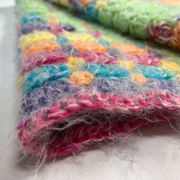 Baby Lovey Small Security Blanket Soft Multicolor Crochet Teddy Bear with Scarf - Picture 7 of 14